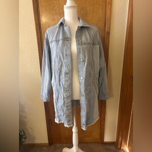 TopShop Women's Light Blue /Acid Wash Denim Long  Cotton Jean Jacket